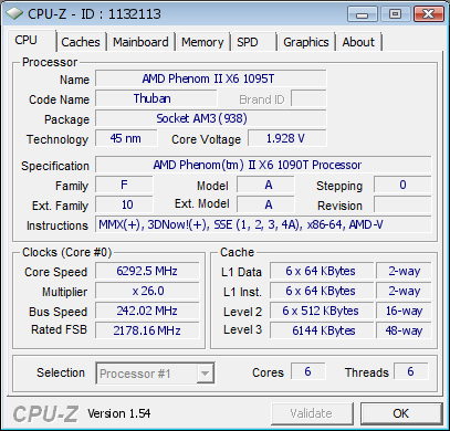 Процессор AMD Phenom II X6 T1090 BE разогнан до 6,29 ГГц на жидком азоте